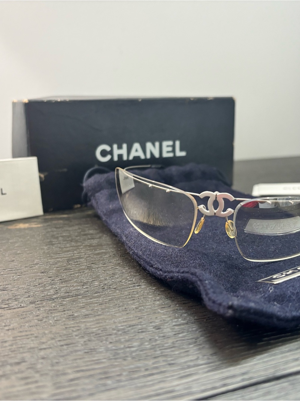 CHANEL Silver Rimless Sunglasses with Clear Lenses $700